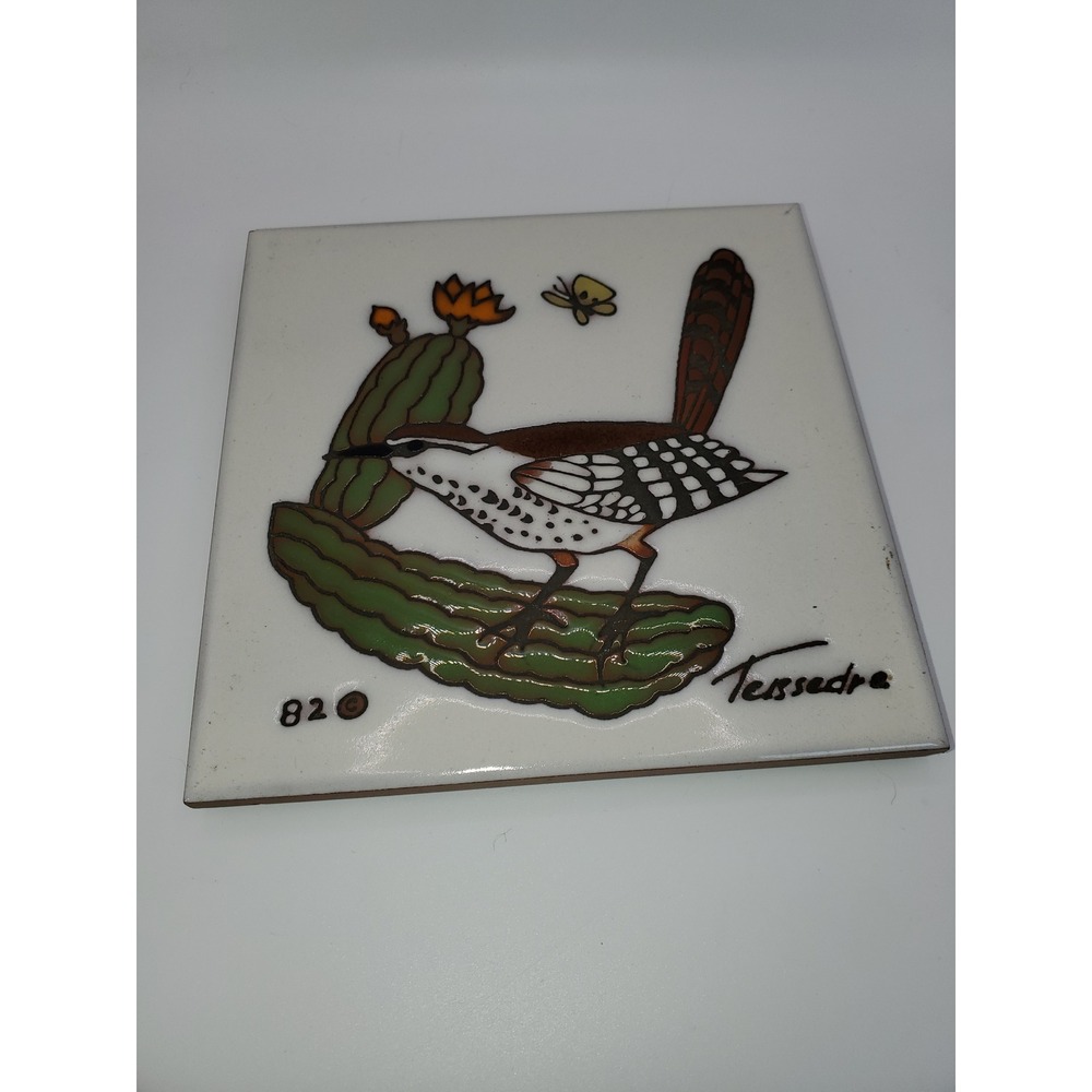 Cleo Teissedre Cactus Wren Saguaro Ceramic Tile Trivet Wall Decor Vintage 1982